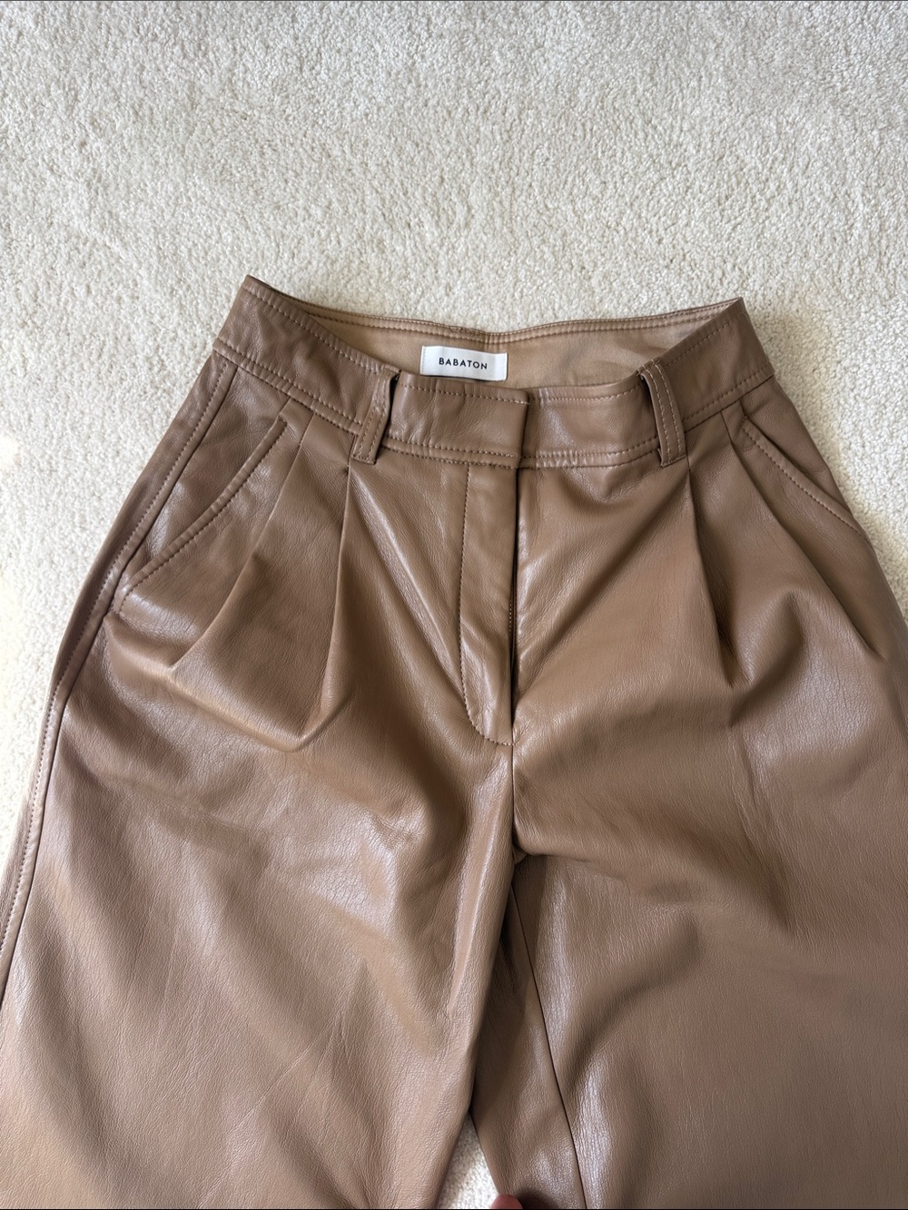 Babaton Brown Faux Leather High-Rise Trousers